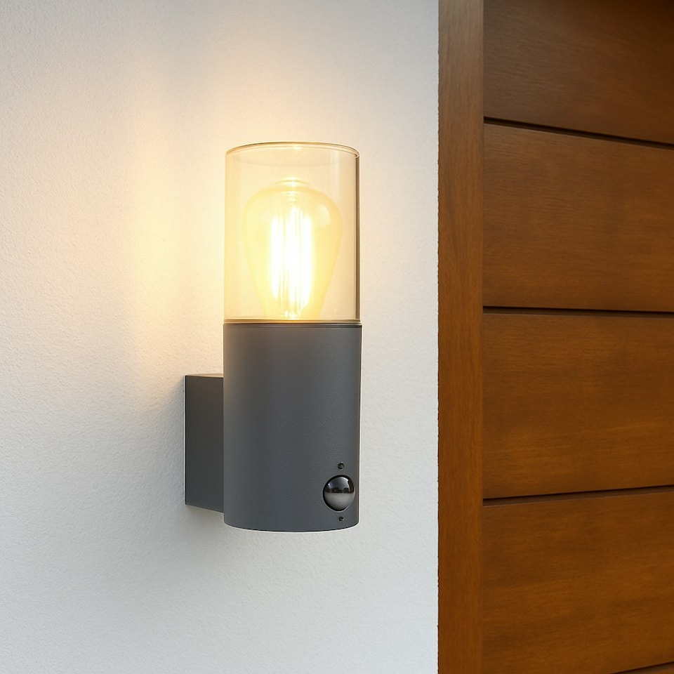 image 1 of CGC BLUEBELL Dark Grey Cylinder Wall Light with PIR Motion Sensor Grey
