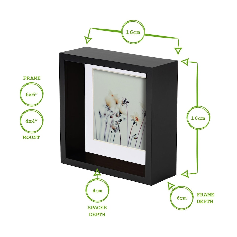 image 1 of Nicola Spring 6 x 6" Deep Photo Frames - Black/White Mount - 3D Deep Box Picture Frame Display Case (16 x 16cm) x5
