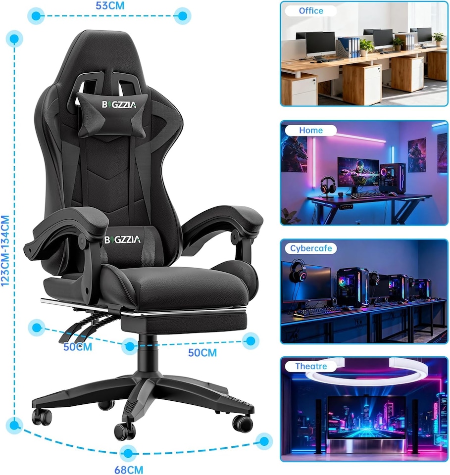 image 1 of Rattantree Ergonomic Gaming Chair with Footrest & Lumbar Cushion