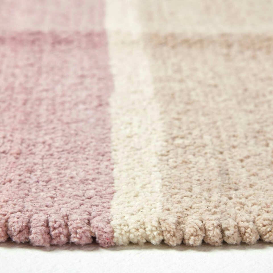 image 1 of Homescapes Cotton Chenille Striped Rug Blue Beige Purple Grey Natural - 45 x 70 cm Pink | 45 x 70 cm