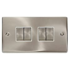 SE HOME Satin Brushed Chrome 10A 4 Gang 2 Way Ingot Light Switch | Chrome | Satin Chrome