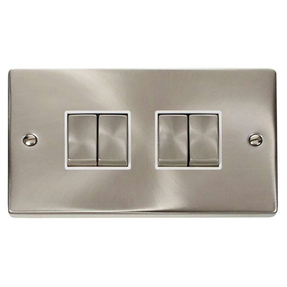 image 1 of SE HOME Satin Brushed Chrome 10A 4 Gang 2 Way Ingot Light Switch | Chrome | Satin Chrome