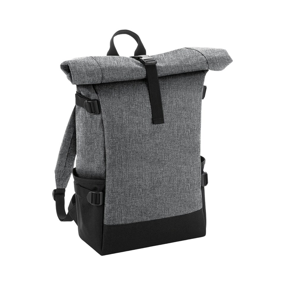 image 1 of Bagbase Block Roll Top Backpack - Grey Marl/Black - One Size