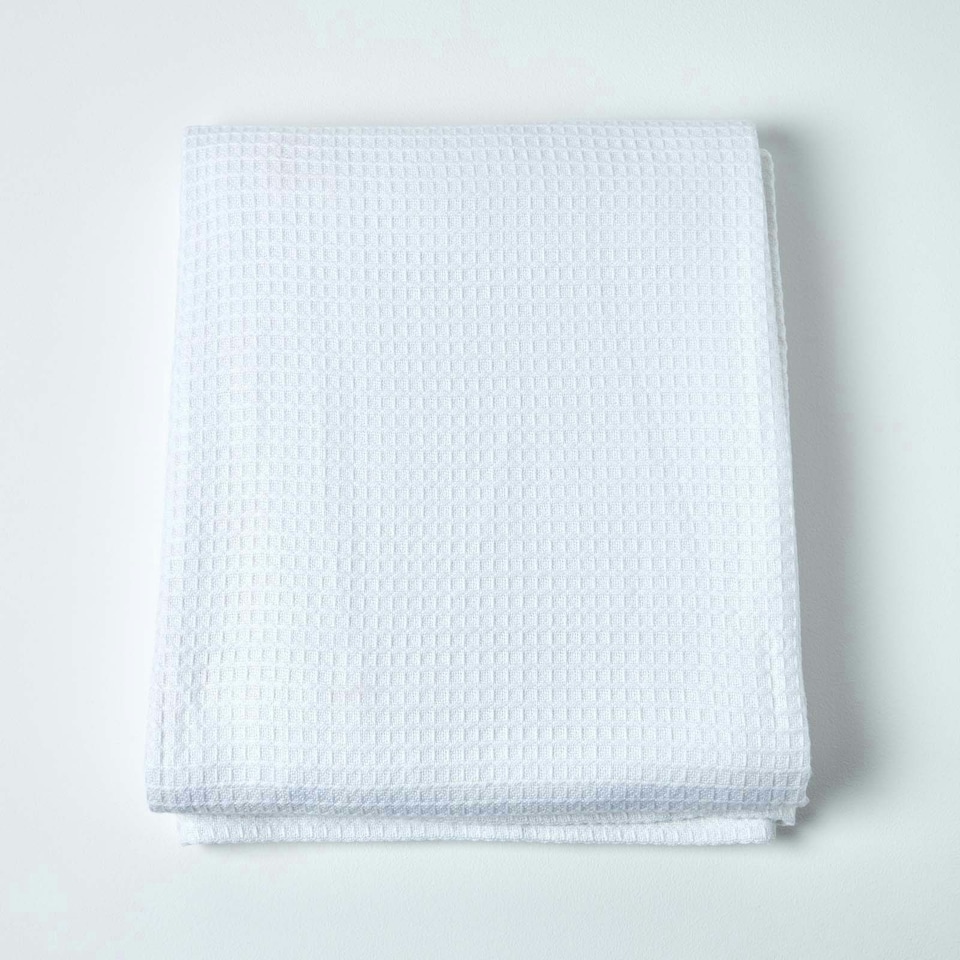image 1 of Homescapes Organic Cotton Waffle Blanket/ Throw White - 125 x 150 cm | White