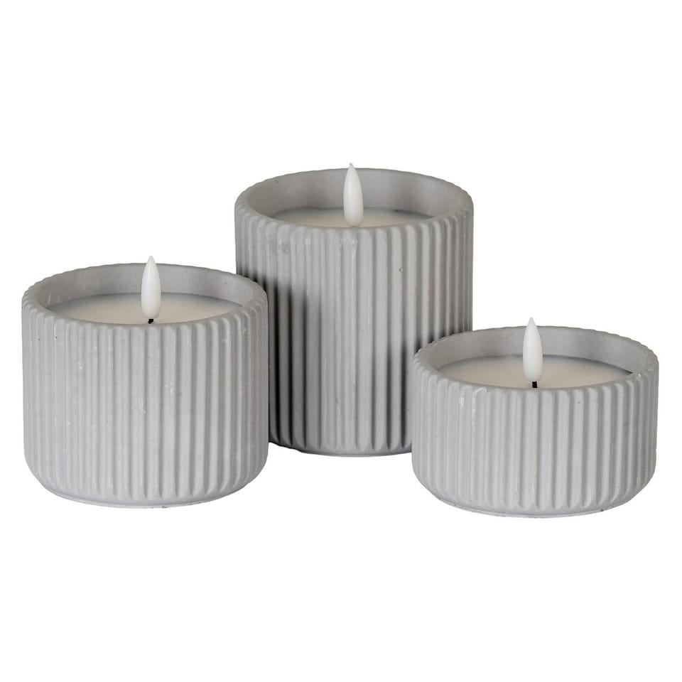 image 1 of Luxe Collection Natural Glow Chalk Ribbed Medium Led Candle - Wax - L7 x W7 x H9 cm - Grey