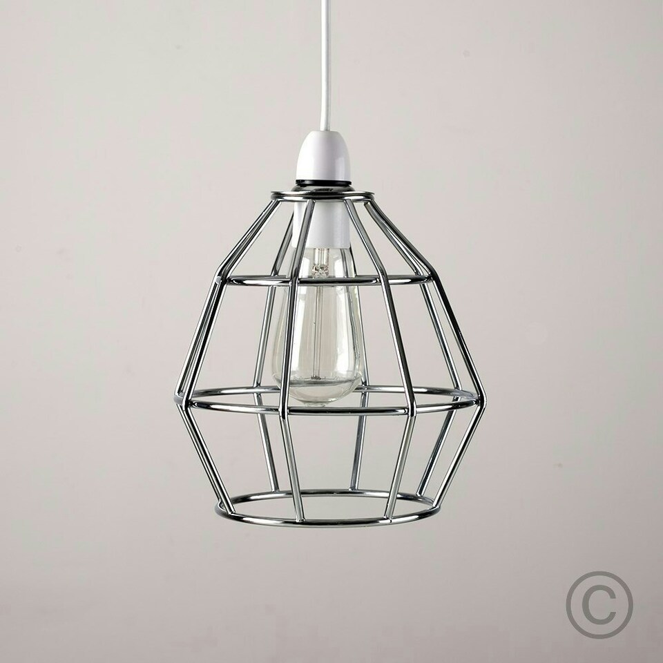 image 1 of ValueLights Contemporary Polished Chrome Metal Basket Cage Pendant Ceiling Light Shade