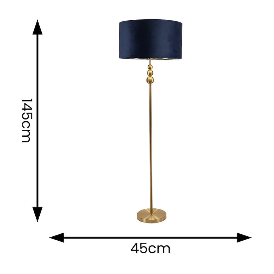 image 1 of ValueLights Marissa Gold Stacked Ball Floor Lamp with Navy Blue Velvet with Gold Inner Shade | Blue
