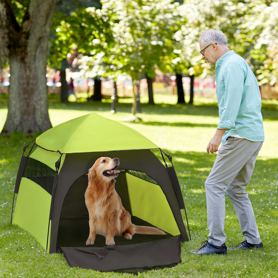 image 1 of PawHut Foldable Dog Cat Tent with Water-Resistant Oxford Cloth, Carry Bag Green