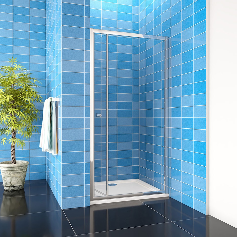 image 1 of Aica Bathrooms 900x1850mm Bi Fold Shower Door Enclosure Glass Screen Cubicle | Chrome