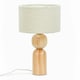 image 3 of ValueLights Azalea Rustic Wooden Bedside Table Lamp with a Boucle Drum Lampshade Cream