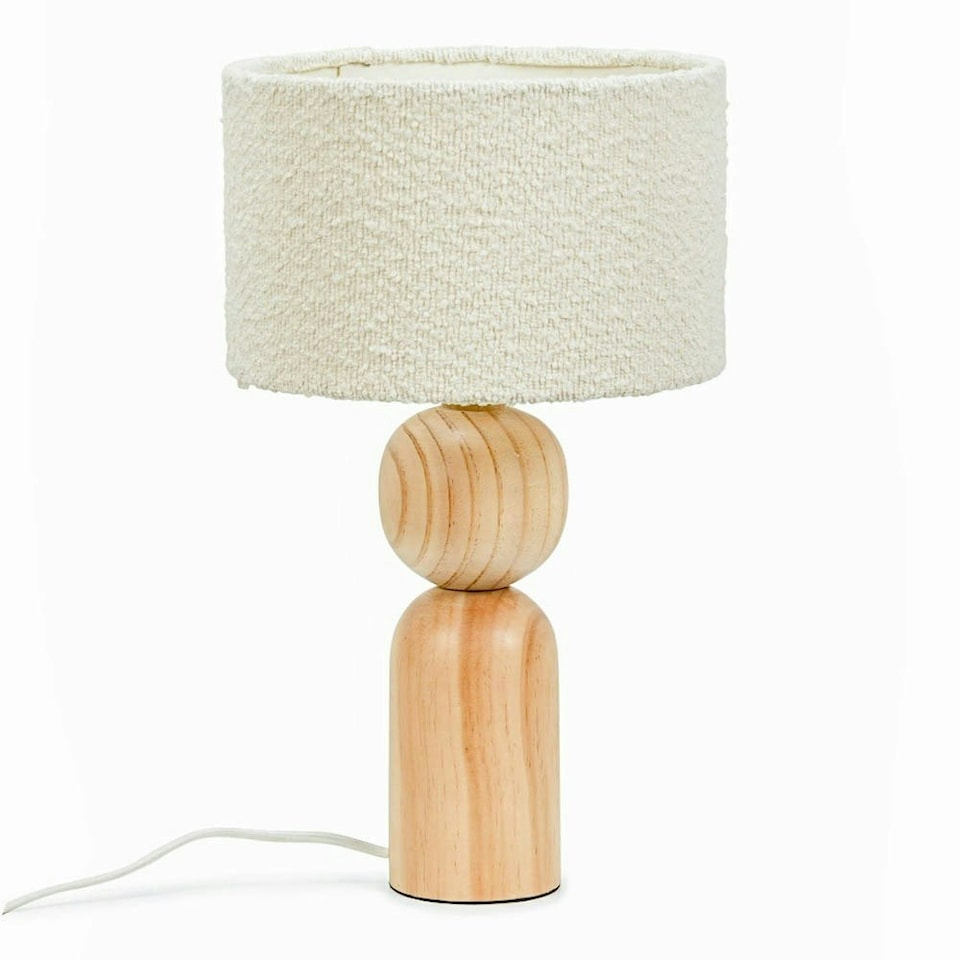 image 1 of ValueLights Azalea Rustic Wooden Bedside Table Lamp with a Boucle Drum Lampshade Cream