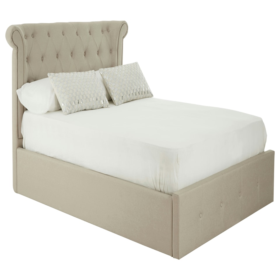 image 1 of Interiors By Premier Elegant Mink Double Ottoman Bed, Contemporary Winged Headboard Bedroom Bed, Ottoman Stud Detailed Bed