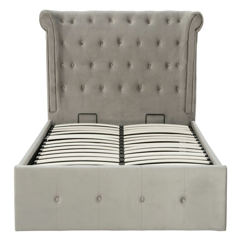 image 1 of Interiors By Premier Elegant Kingsize Grey Brush Velvet Ottoman Bed, Durable Velvet Bed For Bedroom, Compact Diamont Tufted Bed