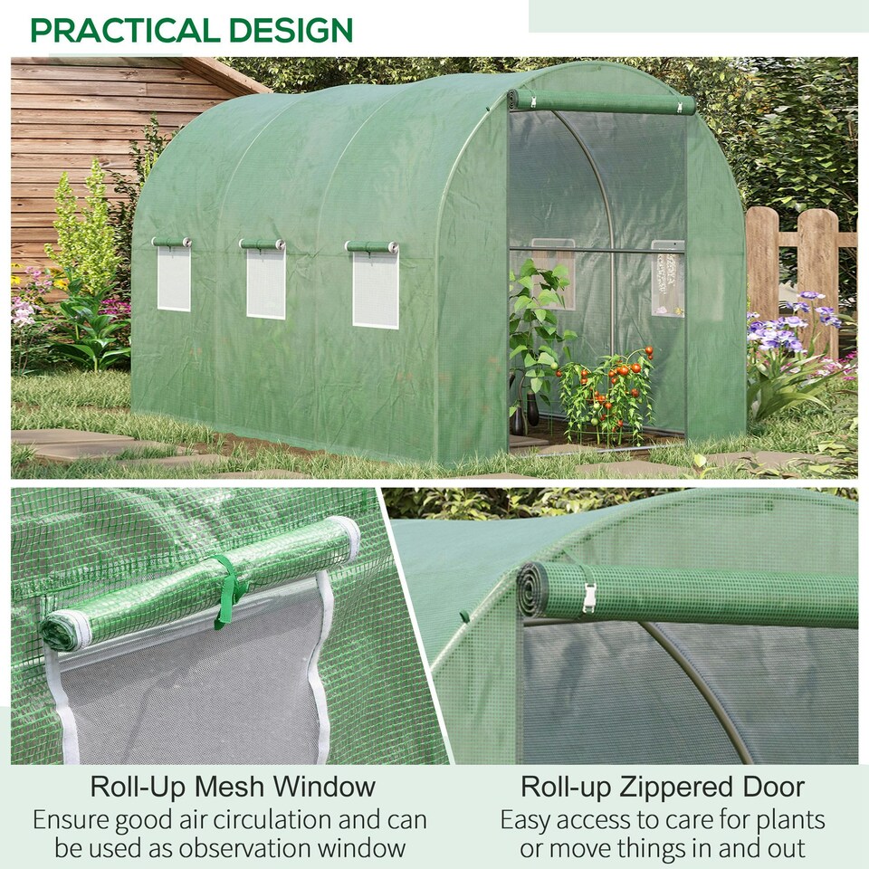image 1 of Outsunny Polytunnel Walk-in Garden Greenhouse with Zip Door and Windows 3 x 2M