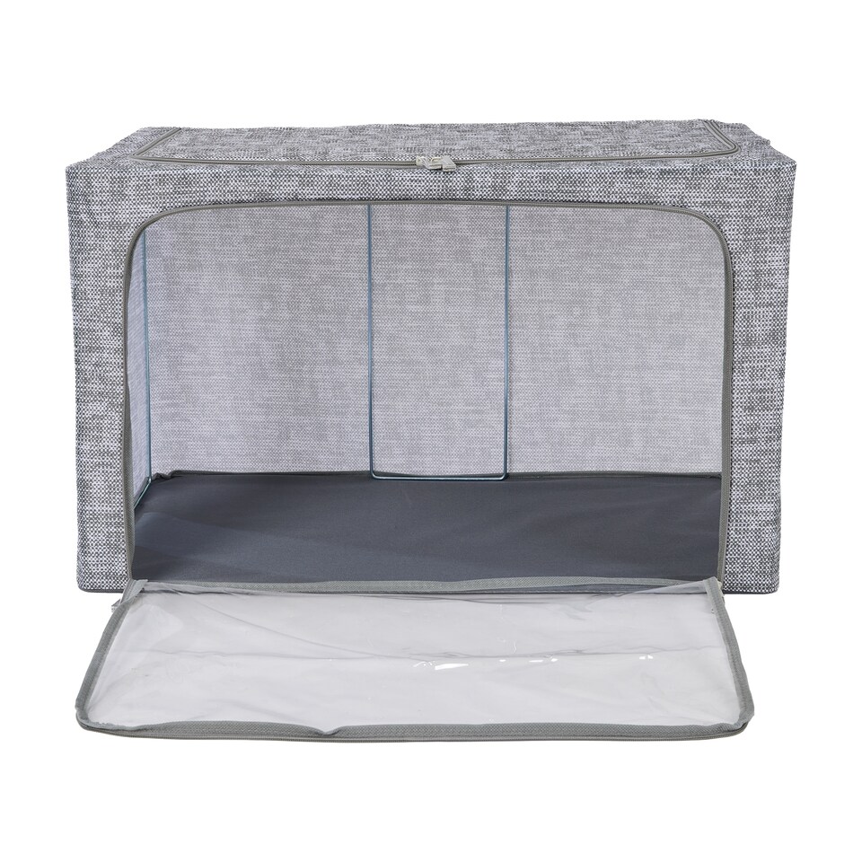 image 1 of Periea ‘Beau’ Folding Collapsible Stackable Fabric Home Storage Boxes with Steel Frames (Grey Tweed, Jumbo)