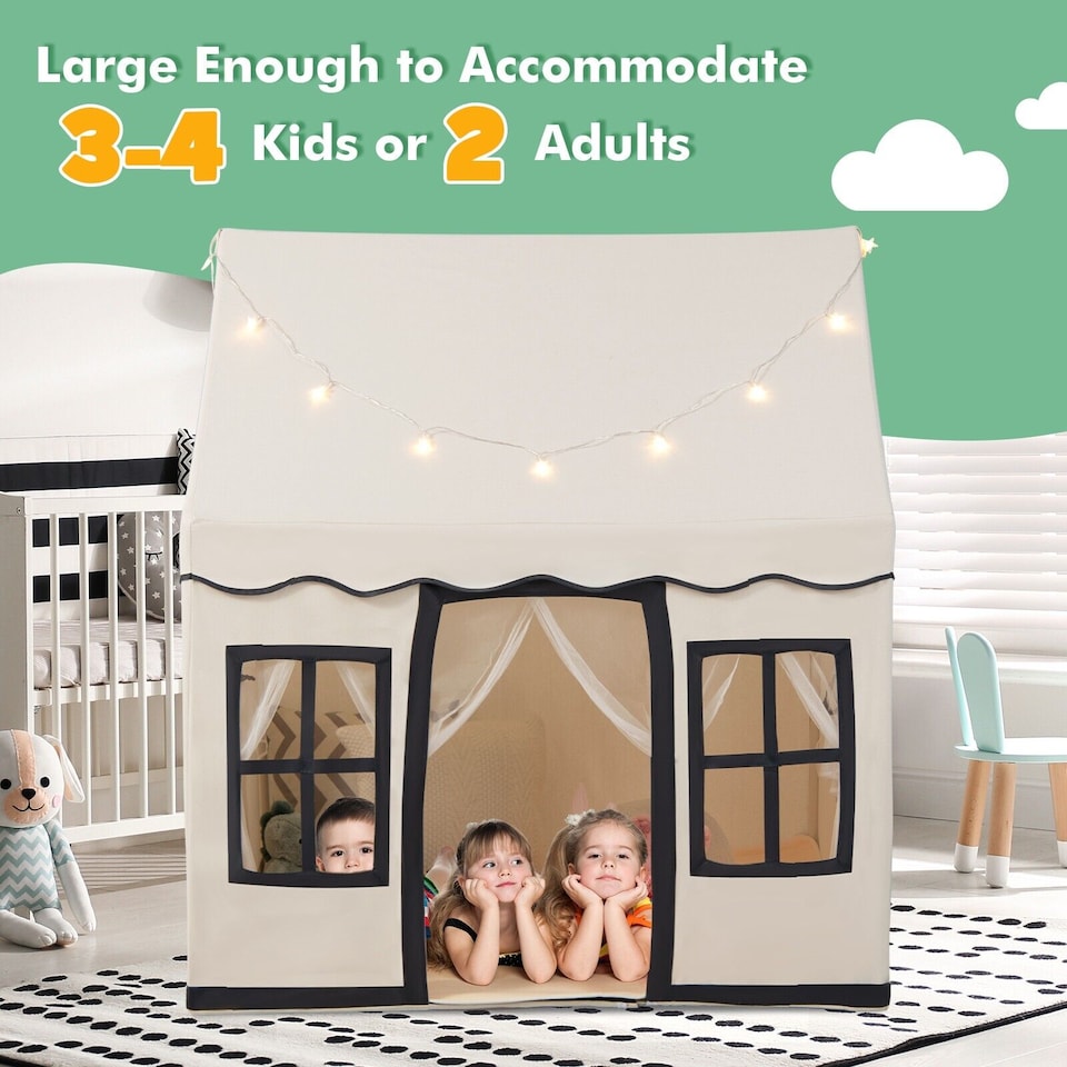 image 1 of COSTWAY Kids Play Tent Indoor Kids Playhouse with Star Lights Beige