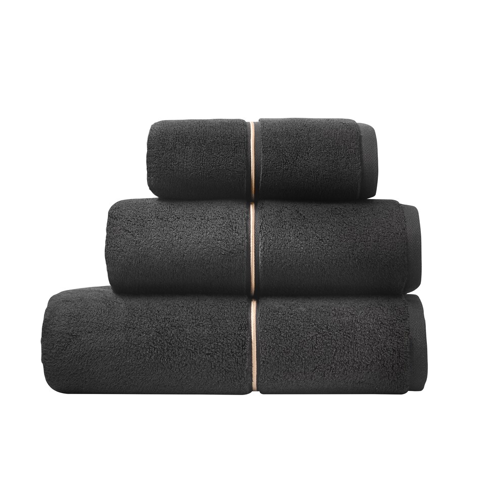 image 1 of Bianca Zero Twist Satin Stitch Cotton Hand Towel | Black | Hand towel