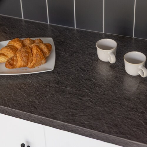 Sticky Back Plastic Black Slate Matt Stone Effect Kitchen Self-adhesive Vinyl Wrap for Cupboards, Doors and Worktops 67.5cm x 1m - d-c-fix