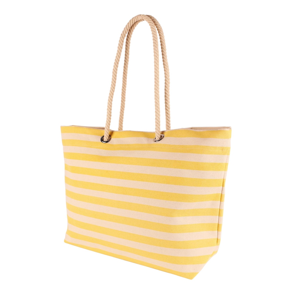 image 1 of Nicola Spring Large Striped Canvas Tote Beach Bag - 55cm x 36cm - Honeycomb | Yellow | Honeycomb