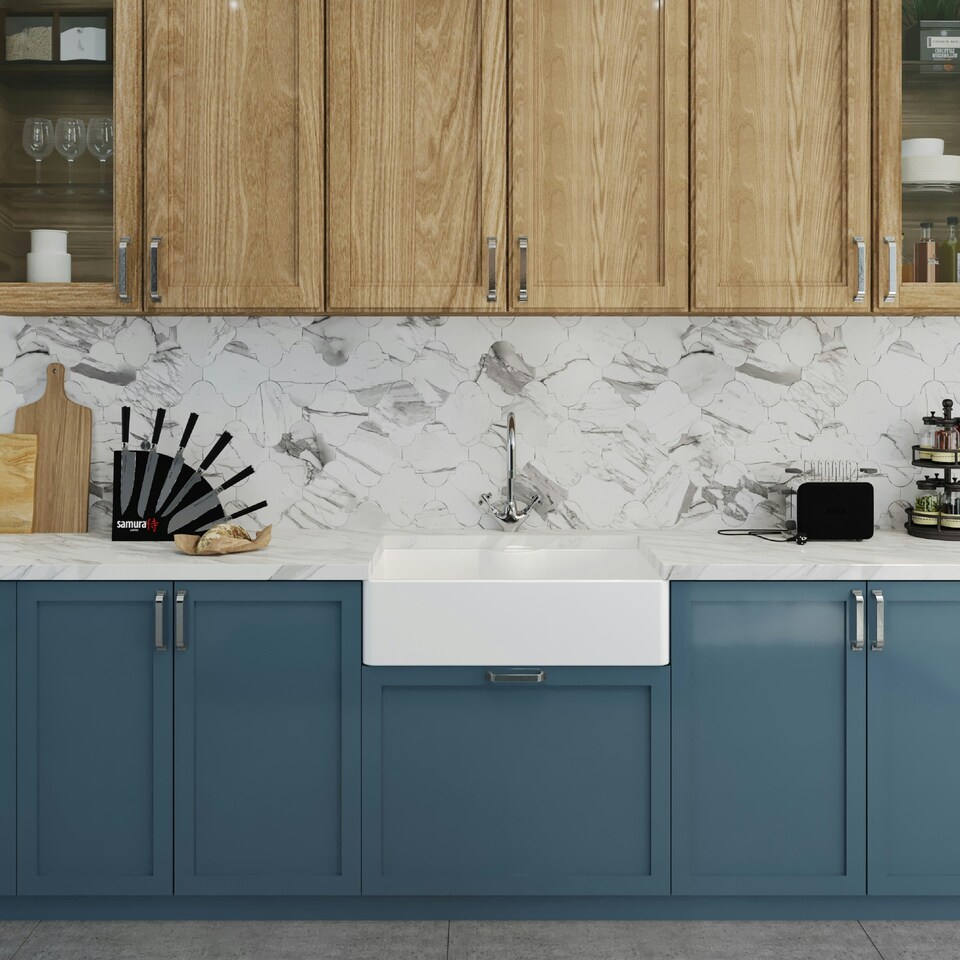 image 1 of 795mm - Fireclay 1 Bowl Butler Kitchen Sink - Mono Mixer Tap, Tap Ledge & Waste