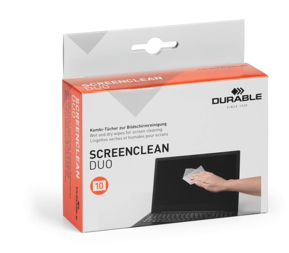 image 1 of Durable SCREENCLEAN DUO Biodegradable Wet & Dry Screen Cleaning Wipes | 10 Pairs
