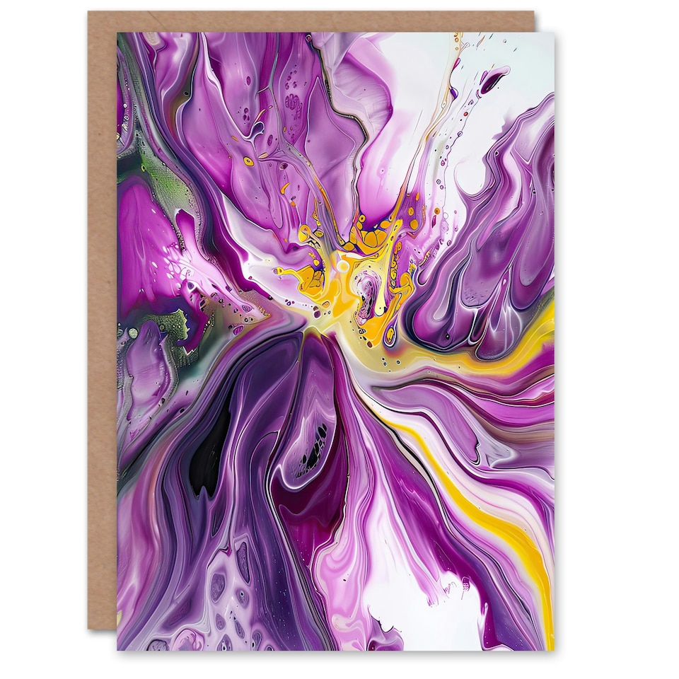 image 1 of Purple Yellow Modern Liquid Paint Him Her Birthday Card