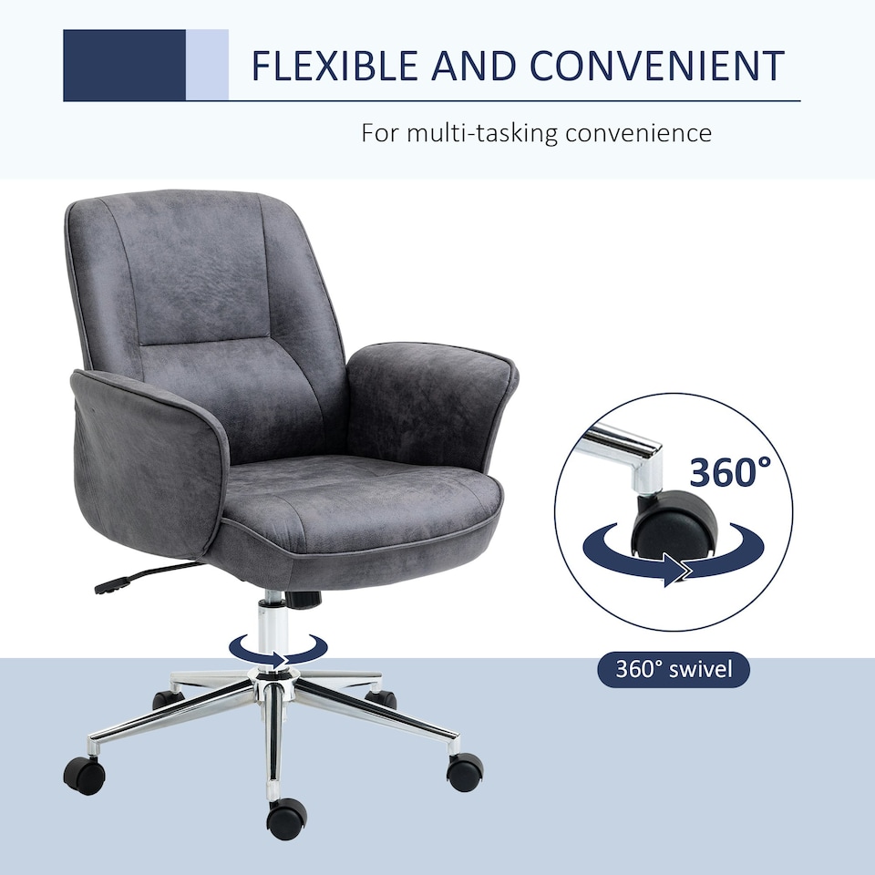 image 1 of Vinsetto Swivel Computer Office Chair Mid Back Desk Chair for Home, Deep Grey