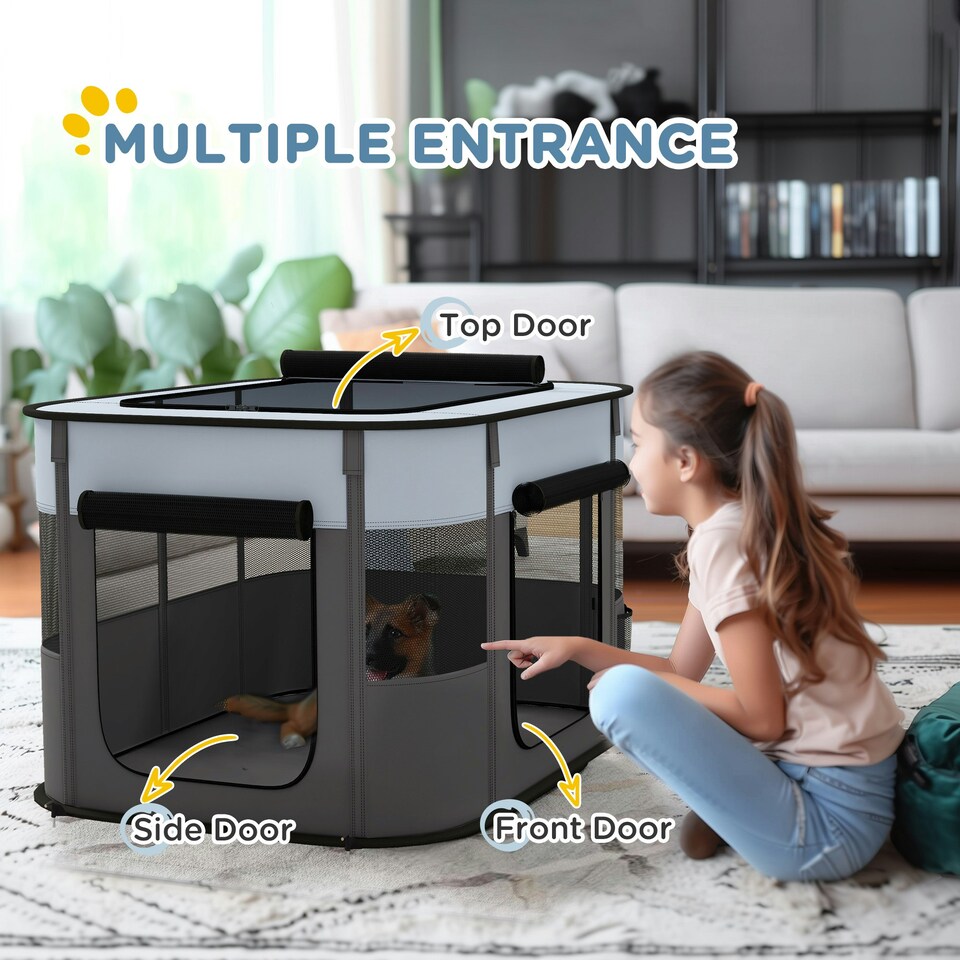 image 1 of PawHut Portable Dog Pen for Puppies, Rabbits, Kittens, Guinea Pigs - Grey