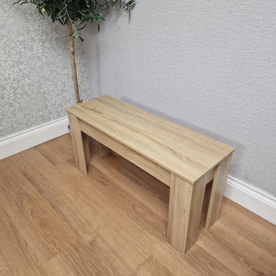 image 1 of Dining Table Set Oak Effect Table With 4 White Plastic Chairs And Bench Dining Room Furniture | Brown | 6