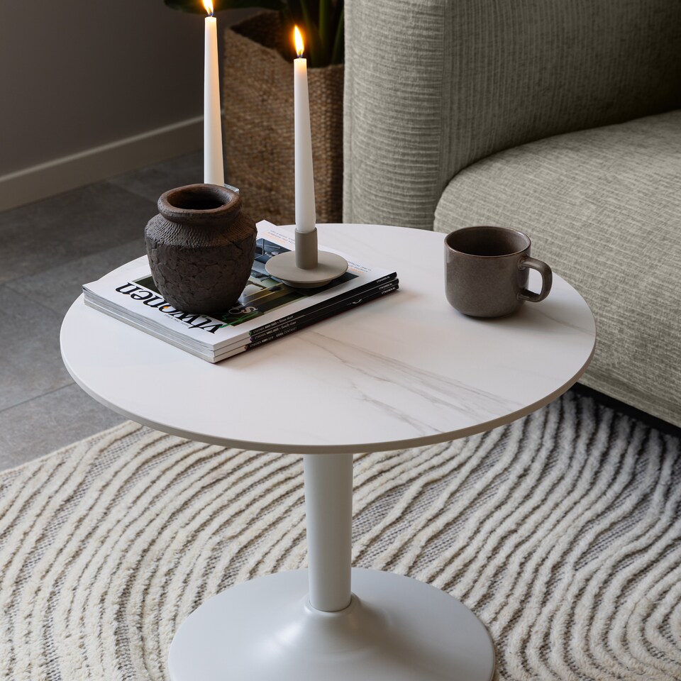 image 1 of Malta Ceramic Round Coffee Table in White 60x45cm