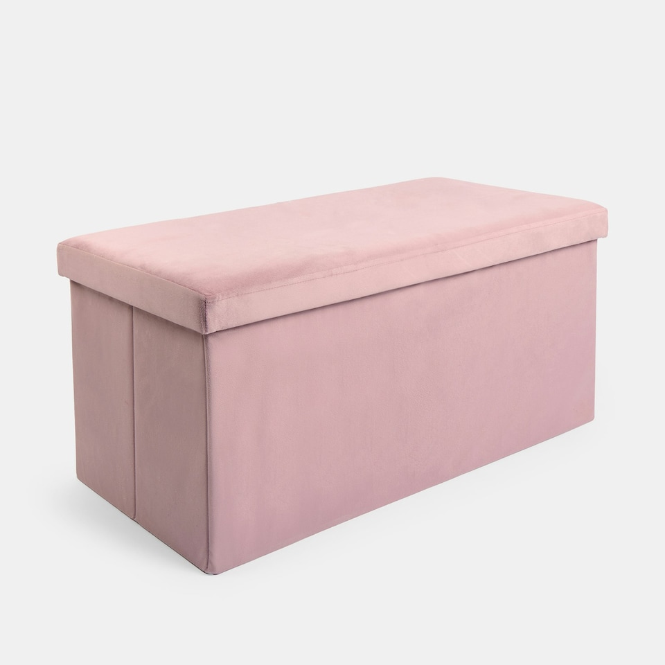 image 1 of OHS Matte Velvet Soft Long Rectangle Foldable Footstool Seat Storage Organiser Ottoman | Pink | Blush Pink