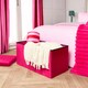 image 2 of OHS Matte Velvet Soft Long Rectangle Foldable Footstool Seat Storage Organiser Ottoman Pink | Bright Pink