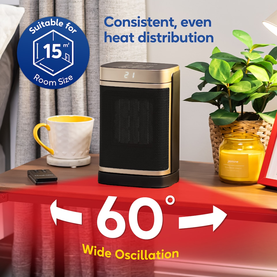 image 1 of Russell Hobbs RHCH2001G Space Heater in Black & Gold Square 1500W Portable Electric Heater