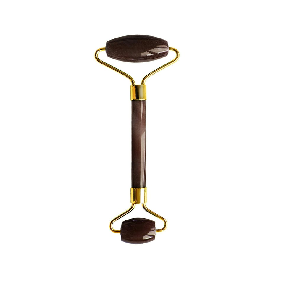 image 1 of Dr Botanicals Tiger Eye Harmony & Balancing Facial Roller (Gold Metal Handle)