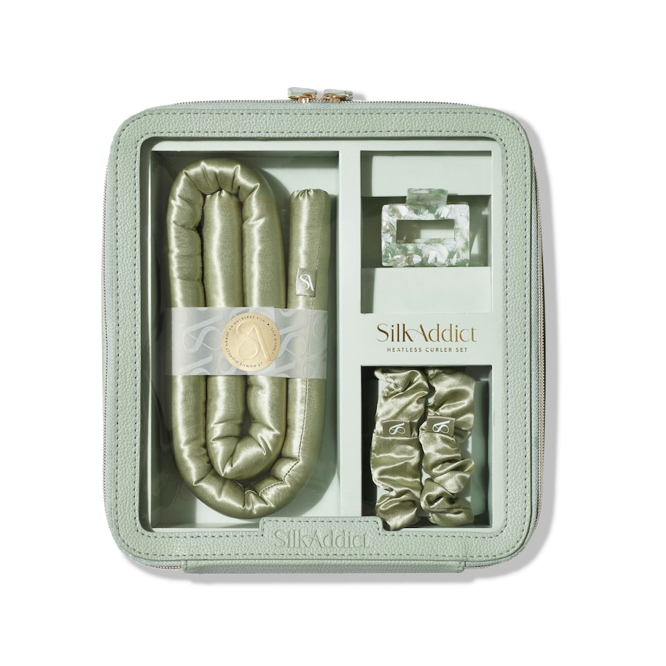 image 1 of Silk Addict 100% Mulberry Silk Heatless Curlers Set - Olive Green