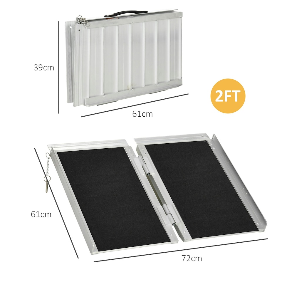 image 1 of HOMCOM Duo Wheelchair Ramp Pushchair Mobility Assistance w/Carry Handle 72x61cm