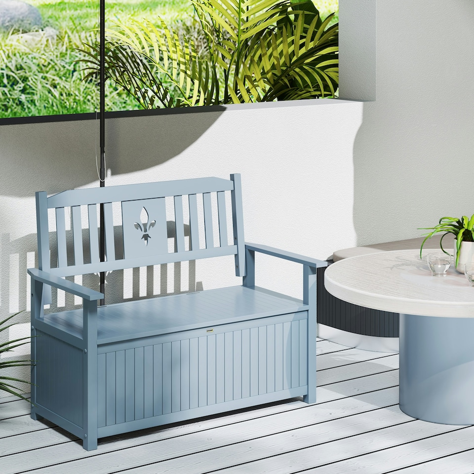 image 1 of Outsunny 2 Seater Wood Garden Storage Bench Outdoor Storage Box Grey