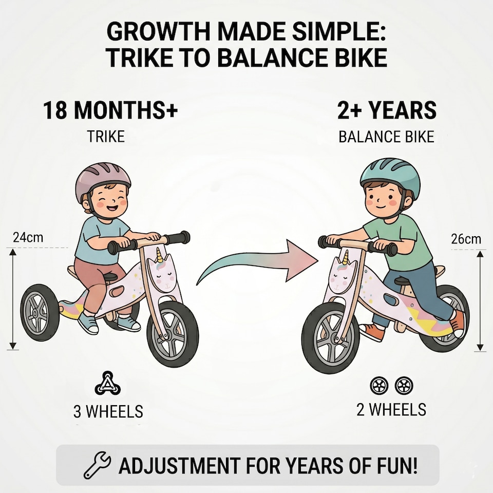 image 1 of Hooga 2-in-1 Balance Bike - Wooden Trike for Kids - Unicorn