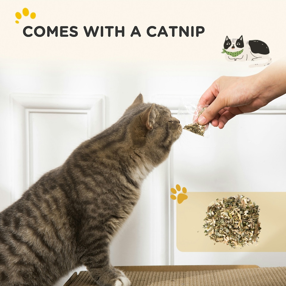 image 1 of PawHut 2 in 1 Cat House TV Shape Corrugated Cardboard with Catnip, Brown