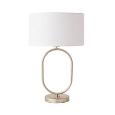 ValueLights Antonia White Fabric Shade Brushed Chrome Oval Table Lamp & Bulb | Silver