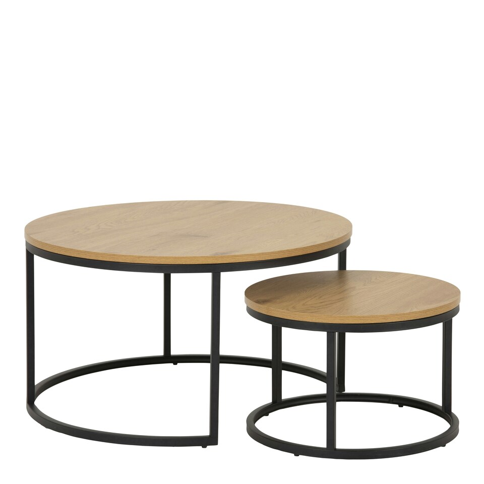 image 1 of Spiro Round Coffee Table Set with Oak Top & Black Legs