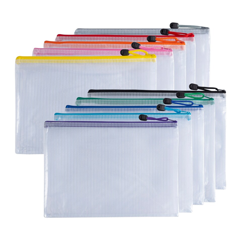 image 1 of Pack of 12 A4 Orange PVC Mesh Zip Bags