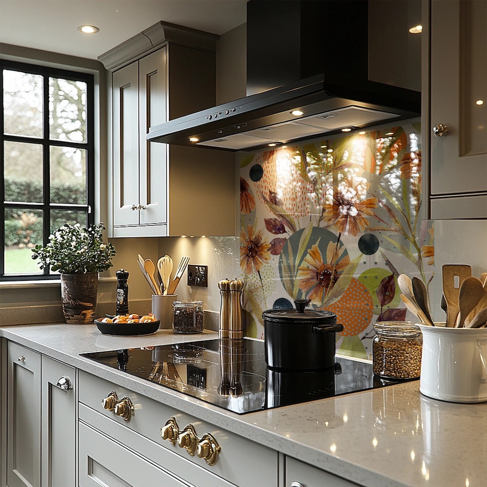 image 1 of Autumn Flowers Splash Back | White
