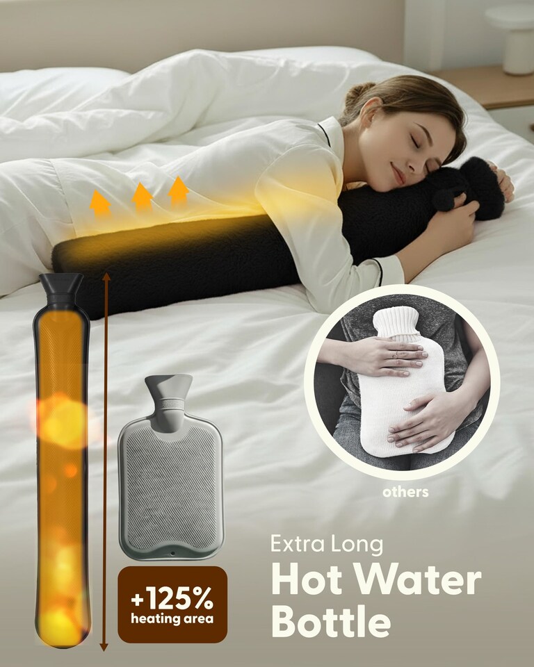 image 1 of Keplin Extra Long Hot Water Bottle 2 Litre Natural Rubber with Fleece Cover