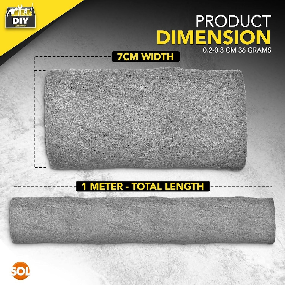 image 1 of SOL 1 Meter Steel Wire Wool Pad - 1m Long x 7cm Wide - Grade 0000 - Steel Wool