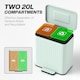 image 3 of HOMCOM Dual Kitchen Bin, 2 x 20L Double Bin for Recycling and Waste, Fingerprint-proof Pedal Bin with Soft-Close Lid, Removable Inner Buckets, Green | Green | 1