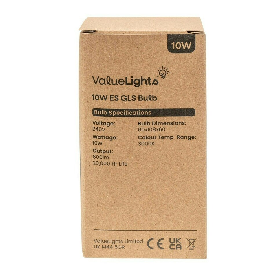 image 1 of ValueLights 6 Pack E27 White Plastic GLS LED 10W Warm White 3000K 800lm Light Bulb