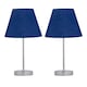 image 1 of Set of 2 Chrome Stick Table Lamps with Navy Blue Fabric Shades Chrome | Blue