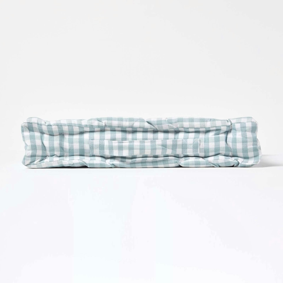 image 1 of Homescapes Cotton Gingham Check Blue Floor Cushion - 50 x 50 cm | Blue | 50 x 50 cm