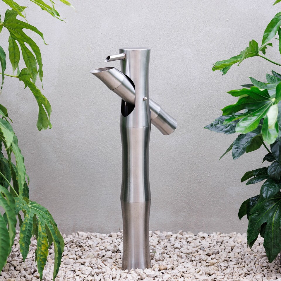 image 1 of Primrose Oriental Style Bamboo Cane Sozu Metal Outdoor Water Feature 94cm